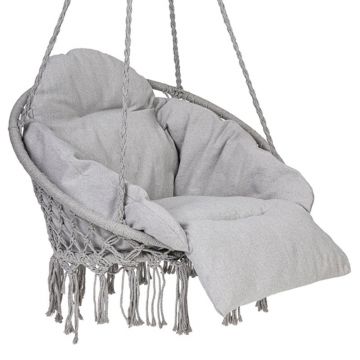 Scaun rotund tip leagan suspendat cu perna Confort Plus, casa sau gradina, gri