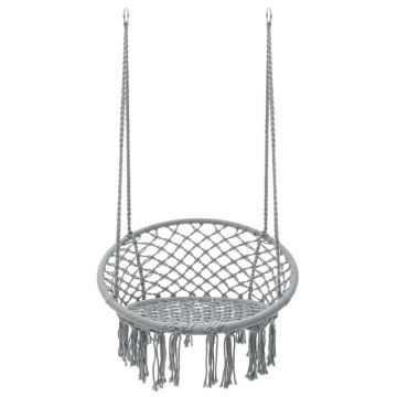 Scaun rotund tip leagan suspendat pentru casa sau gradina, cu franjuri, 150kg, gri