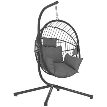 Scaun Suspendat de Exterior, cu Perna, Tip Ou, 120 cm x 106 cm x 188 cm, Gri