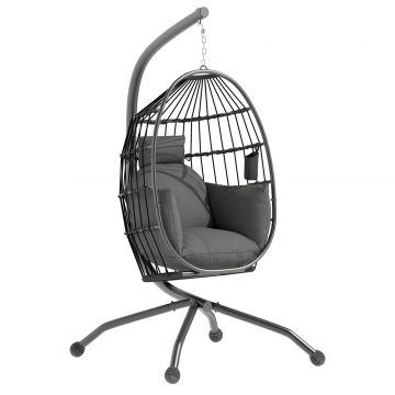 Scaun Suspendat in Forma de Ou cu Cos Pliabil si Perna Groasa, 120x88x192 cm, Negru
