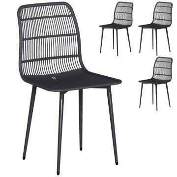 Scaune de Dining pentru Exterior Set de 4, Scaune de Gradina cu Spatar Fisurat, Negru