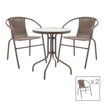 Set 3 buc masa si scaune de gradina Obbi-Watson, Maro, 60x60x70 cm