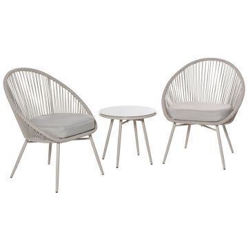 set 3 piese, 1 masa si 2 scaune pentru exterior, crem