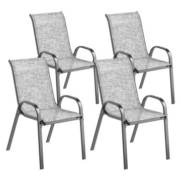 Set 4 Scaune de Gradina Stivuibile cu Brate Curbate, din Otel si Material Respirabil, 54x71x93 cm, Gri