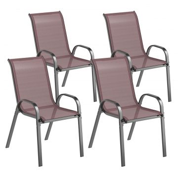 Set 4 Scaune de Gradina Stivuibile cu Brate Curbate, din Otel si Material Respirabil, 54x71x93 cm, Maro