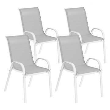 Set 4 Scaune de Gradina Stivuibile cu Brate Curbate, din Otel si tesatura Respirabila, 54x71x93 cm, Gri Alb