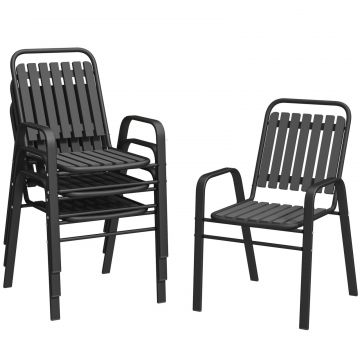 Set 4 Scaune de Gradina Stivuibile Scaune de Exterior 56x66x91 cm Negru