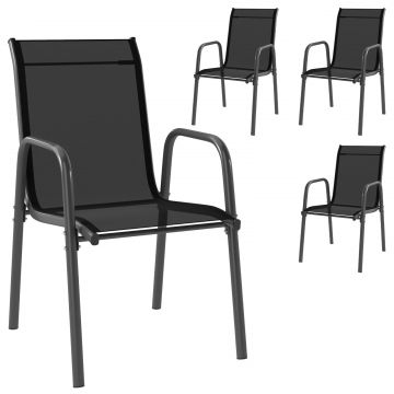 Set 4 Scaune Empilabile si Respirabile cu Spatar inalt si Cotiere, din Metal si Poliester, 51L x 69P x 87i cm, Negru