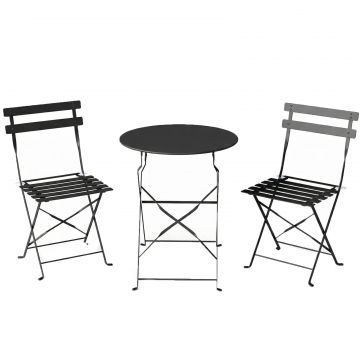 Set Bistro Exterior, Mobilier Pliabil cu Masa si 2 Scaune, Negru