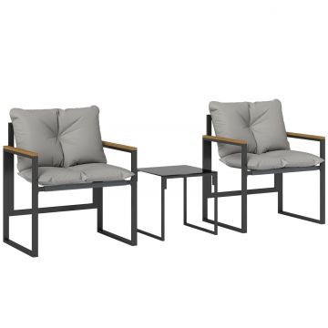 Set Bistro pentru 2 Persoane, Set din 3 Piese pentru Gradina cu Cadrul din Metal si Perne Groase