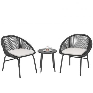 Set Bistro pentru Terasa din 3 Piese, Set cu Perne Moi pentru Sezut, Set de Mobilier din Rachita, Negru