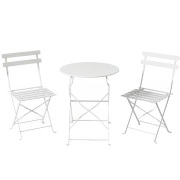 Set Bistro Pliabil pentru Exterior cu Masa si 2 Scaune, Alb