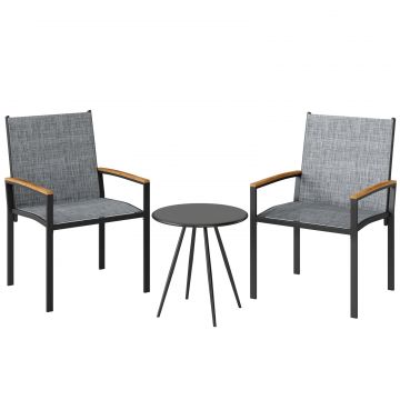 Set bistrou 3 piese: Scaune din plasa si masa, Gri mixt.