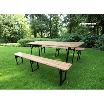 Set camping/picnic Heinner, 177x60x75 cm / 177x23x45 cm, otel/lemn, natur/negru