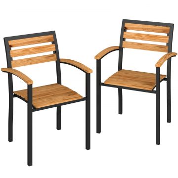Set de 2 Scaune Stivuibile pentru Exterior din Lemn cu Finisaj Natural.