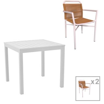Set de 3 buc masa si scaune de gradina Kliton Clutch din aluminiu, alb, 80x80x74 cm