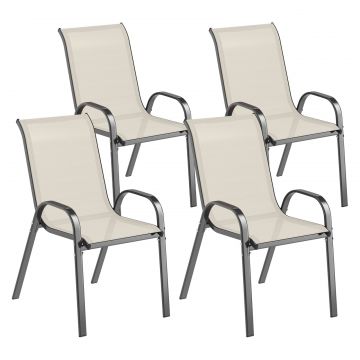 Set de 4 Scaune Suprapozabile cu Spatar inalt si sezut din Plasa, 54x71x93 cm, Negru