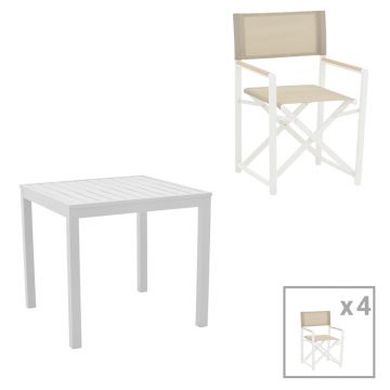 Set de 5 buc masa si scaune de gradina Kliton-Mabu aluminiu, alb, 80x80x74 cm