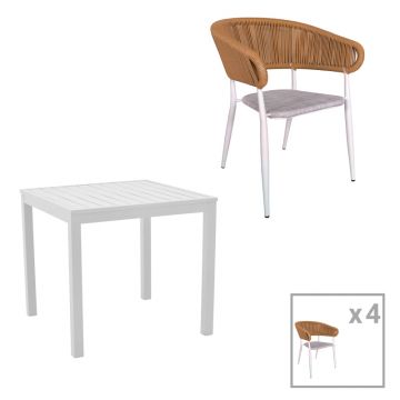 Set de 5 buc masa si scaune de gradina Kliton-Raven aluminiu, alb, 80x80x74 cm
