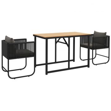 Set de dining din 3 piese din ratan pentru terasa, Masa