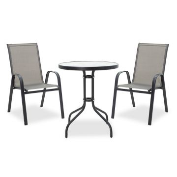 Set de dining pentru gradina 3 buc Calan-Watson metal negru-textilene negru D60x70 cm