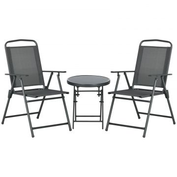 Set de gradina 3 piese cu 2 scaune 53.5x64x93 cm si masuta de cafea O45x50 cm, din metal, gri inchis