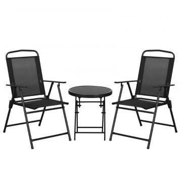 Set de Gradina 3 Piese cu 2 Scaune 53,5x64x93 cm si Masuta de Cafea O45x50 cm, din Metal, Negru
