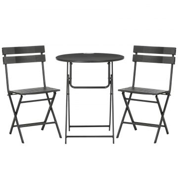 Set de Gradina 3 Piese cu 2 Scaune si Masa Pliabile din Otel si HDPE pentru Balcon si Terasa, Gri Inchis