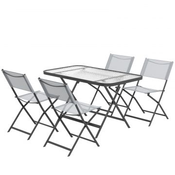 Set de Gradina 5 Piese - 4 Scaune Pliabile din Textilene si Masa din Sticla Securizata, Gri