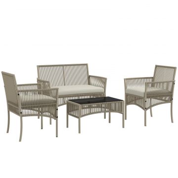 Set de Gradina cu 2 Fotolii de Exterior, Canapea si Masuta, 56x56x80 cm, Kaki