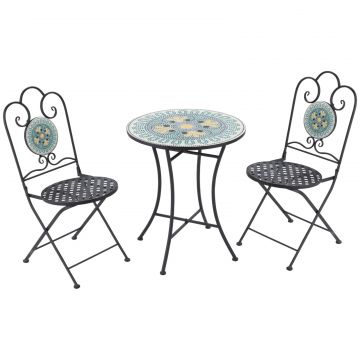 Set de Gradina cu Mozaic de 3 Piese, din Metal, Verde