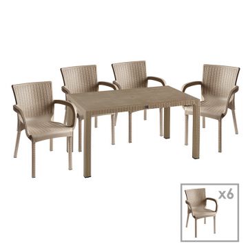 Set de gradina masa si scaune Explore, Festive set 7 piese cappuccino 150x90x73 cm