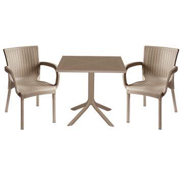 Set de gradina masa si scaune Groovy, Festive set 3 piese cappuccino 80x80x74 cm