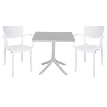 Set de gradina masa si scaune Groovy-Fontline set 3 piese, alb, 80x80x74 cm