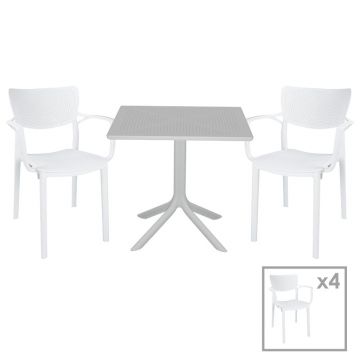 Set de gradina masa si scaune Groovy-Fontline set 5 piese, alb, 80x80x74 cm
