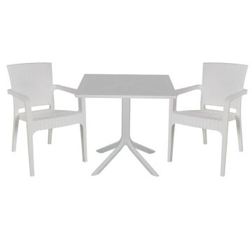 Set de gradina masa si scaune Groovy-Halcyon set 3 piese, alb, 80x80x74 cm
