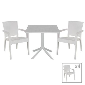 Set de gradina masa si scaune Groovy-Halcyon set 5 piese, alb, 80x80x74 cm