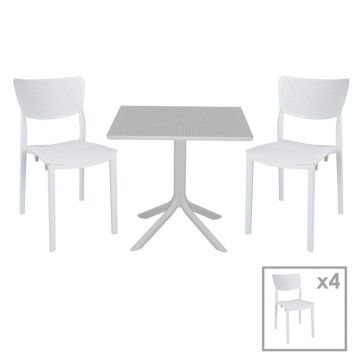 Set de gradina masa si scaune Groovy-Ignite set 5 piese, alb, 80x80x74 cm