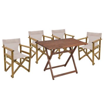 Set de gradina masa si scaune Retto 5 bucati din lemn masiv de fag nuc, PVC bej 80x60x72 cm