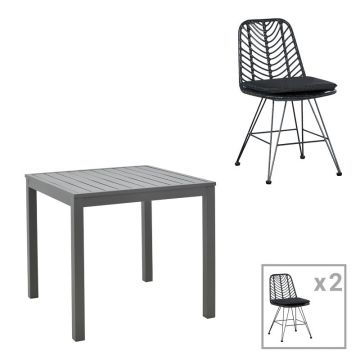 Set de masa dining cu 3 piese Kliton-Naoki, aluminiu & metal, antracit & negru, 80x80x74 cm