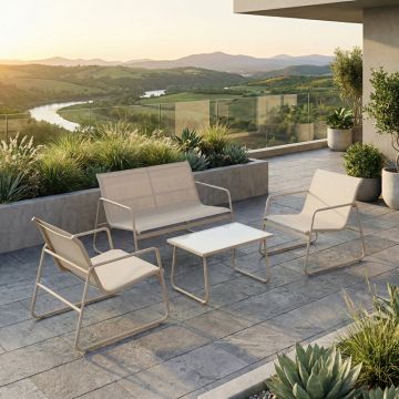 Set de mobilier de exterior cu funcție relaxare Veranda, textilene-metal, cappuccino, 110x74x75 cm