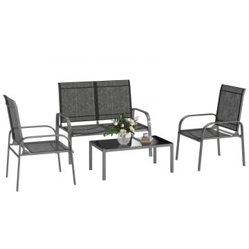Set de Mobilier de Gradina din 4 Piese cu Canapea, 2 Scaune si Masa de Cafea, 108x66x86 cm, Negru