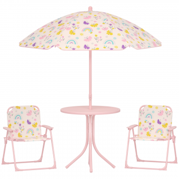 Set de Mobilier de Gradina din 4 Piese cu Masa, Scaune si Umbrela de Soare Reglabila, 50xΦ49,5 cm, Roz