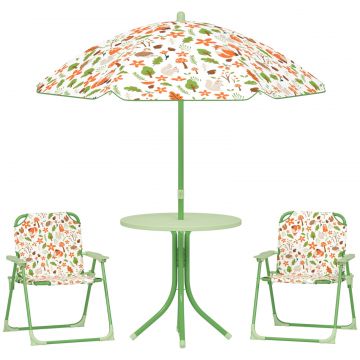Set de Mobilier de Gradina din 4 Piese cu Masa, Scaune si Umbrela de Soare Reglabila, 50xΦ49,5 cm, Verde