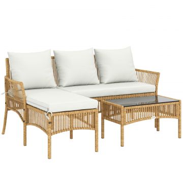 Set de Mobilier de Gradina, Set de Gradina 3 Piese, Crem Natural