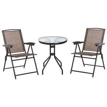 Set de mobilier pentru gradina cu masa din sticla securizata, maro