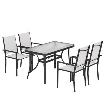 Set de Pranz Gradina cu Orificiu pentru Umbrela, Masa, Scaune pentru 4, Gri Deschis