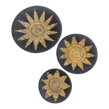 Set Decorativ Perete Ratan Circy, Negru-Bej, Ratan, 3 Piese - Accente Elegante și Naturale pentru Casa Ta!