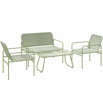 Set Exterior din Ratan PE cu Canapea, 2 Fotolii si Masuta cu Blat din Sticla, Verde