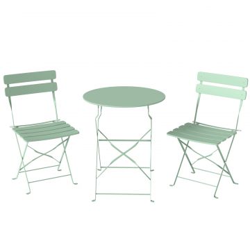 Set Gradina Bistro: Masa Rotunda si Scaune Pliabile pentru 2, Verde Deschis.